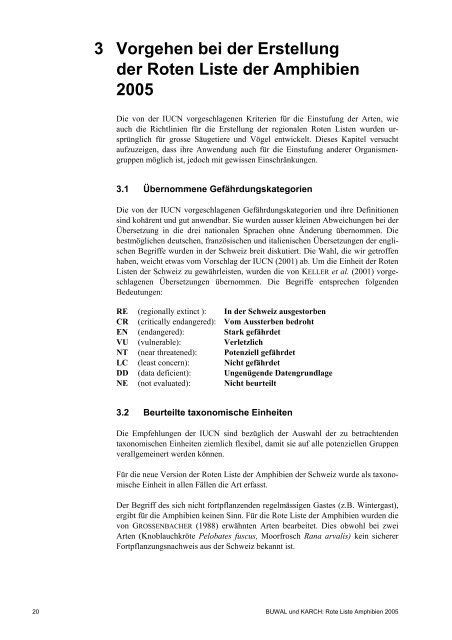 Rote Liste der gefÃ¤hrdeten Amphibien der Schweiz 2005 - Karch