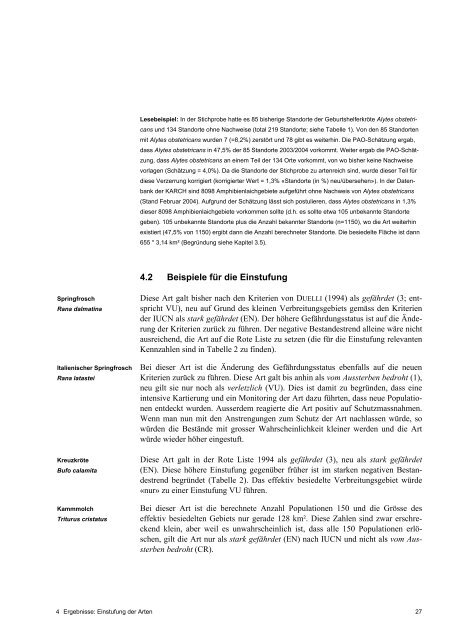 Rote Liste der gefÃ¤hrdeten Amphibien der Schweiz 2005 - Karch