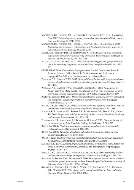 Rote Liste der gefÃ¤hrdeten Amphibien der Schweiz 2005 - Karch