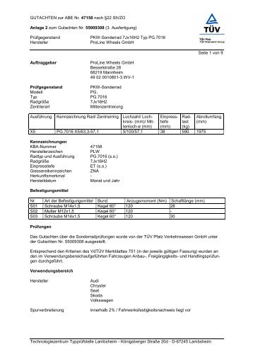 GUTACHTEN zur ABE Nr. 47158 nach Â§22 StVZO Anlage 2 zum ...