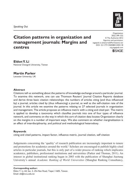 Citation Patterns In Organization And Management Journals Margins