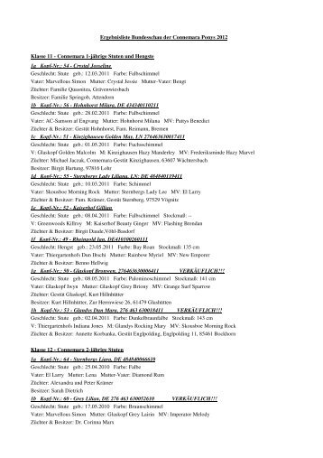 Ergebnisliste Bundesschau der Connemara Ponys 2012 Klasse 11 ...
