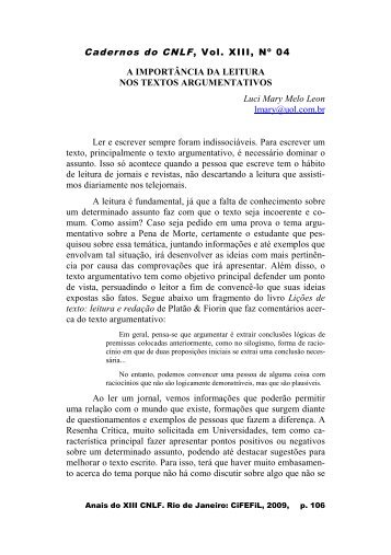 A ImportÃ¢ncia da Leitura nos Textos Argumentativos - CiFEFiL