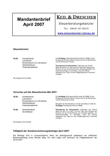 Mandantenbrief April 2007 (PDF) - Keil, Drescher & Muskat