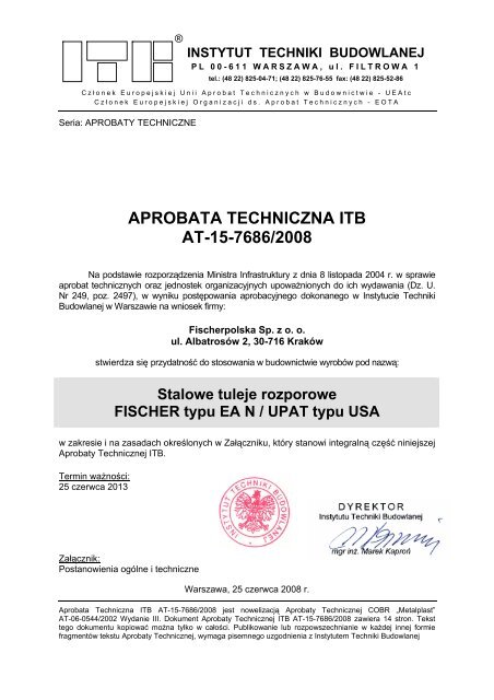 Aprobata Techniczna Itb At 15 76862008 Fischer