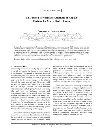 CFD Based Performance Analysis of Kaplan Turbine ... - IRNet Explore