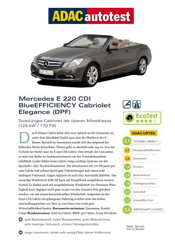 Mercedes E 220 CDI BlueEFFICIENCY Cabriolet Elegance ... - ADAC