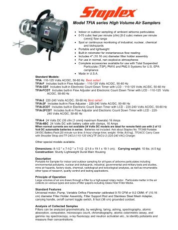 Model TFIA series High Volume Air Samplers