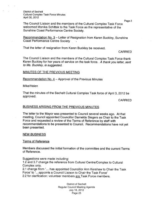 council correspondence - District of Sechelt