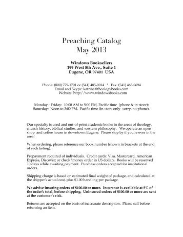 Preaching Catalog May 2013 - Windows Booksellers