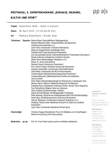 protokoll 2. expertenhearing „soziales, bildung ... - Stadt Rosenheim