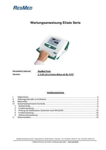 Wartungsanweisung Elisée Serie - ResMed