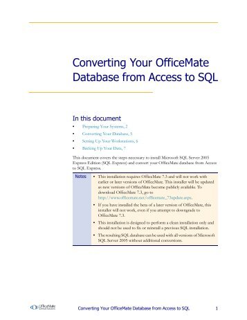 Converting Your OfficeMate Database from Access to SQL