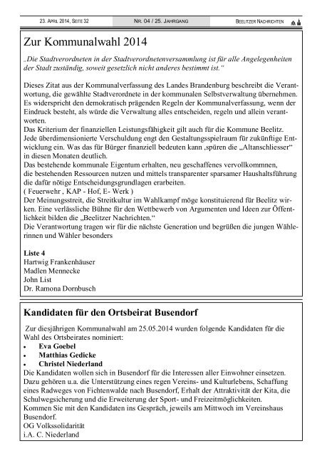 Beelitzer Nachrichten - April 2014