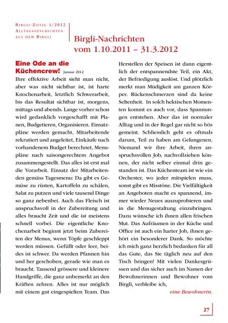 Grusswort 16. Ausgabe - Alters- und Pflegeheim Birgli