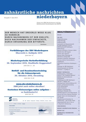 Ausgabe 3 - 2013 - Zahnärztlicher Bezirksverband Niederbayern