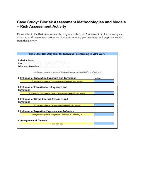 Case Study Biorisk Assessment Methodologies And Models Risk Case Study Biorisk Assessment Methodologies And Models Risk