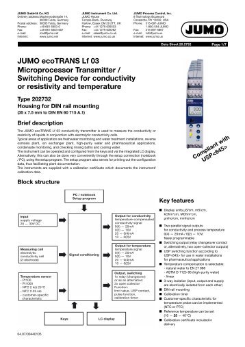 JUMO ecoTRANS Lf 03 Microprocessor Transmitter / Switching ...