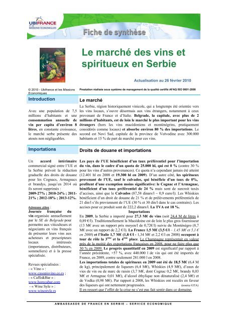 Le marché des vins et spiritueux en Serbie - Academia-vinhaevinho ...