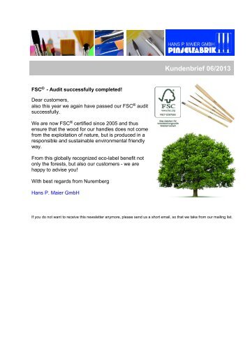 FSC®-Audit successfully completed - Newsletter 04/2013