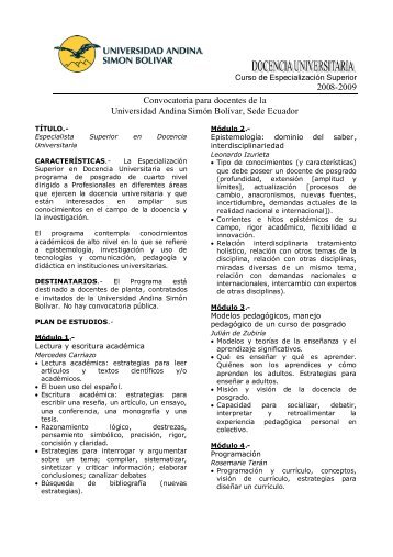 2008-2009 Convocatoria para docentes de la Universidad Andina ...