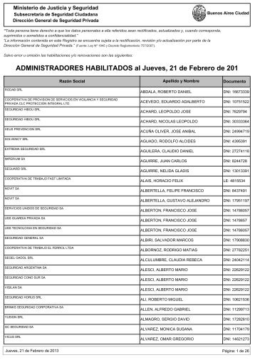 ADMINISTRADORES HABILITADOS al Jueves, 21 de Febrero de 201
