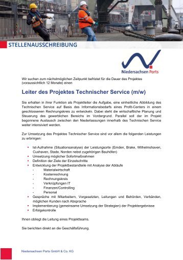 Leiter des Projektes Technischer Service (m/w) - Niedersachsen Ports