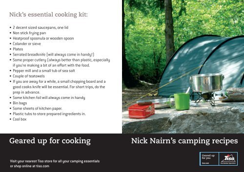 Nick Nairn's camping recipes Geared up for cooking - Tiso