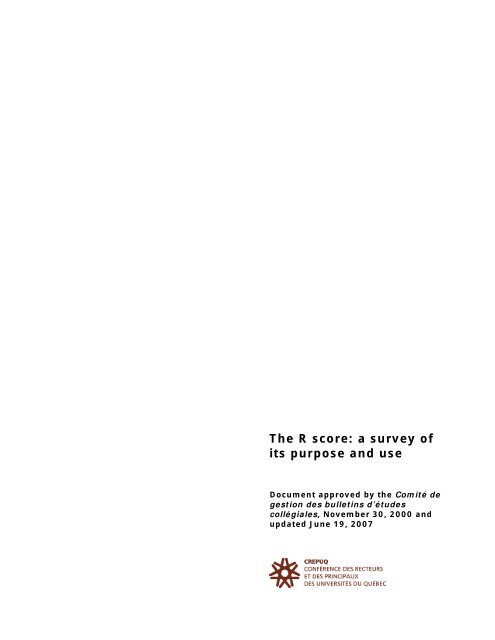 Power R Score The R score: a survey of its purpose and use.pdf - John Abbott College