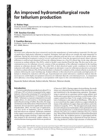 An improved hydrometallurgical route for tellurium production - SME