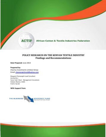 Policy Research on the Kenyan Textile Industry - Cotton Africa