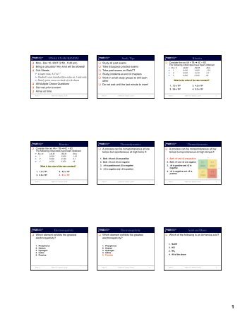 FINAL EXAM REVIEW Study Tips Kinetics Kinetics Thermodynamics ...