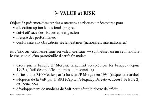 3- VALUE at RISK - Jean-Baptiste Desquilbet