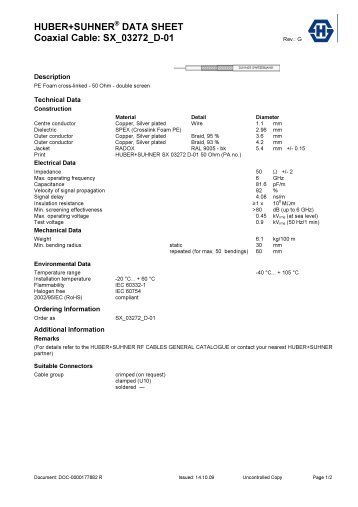 HUBER+SUHNERÂ® DATA SHEET Coaxial Cable ... - Nkt-rf.ru