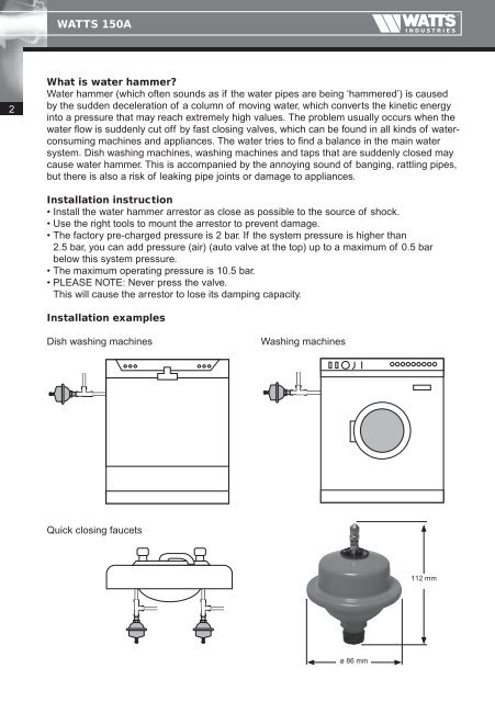 WATTS 150A Water Hammer Arrestor WATTS ... - Watts Industries