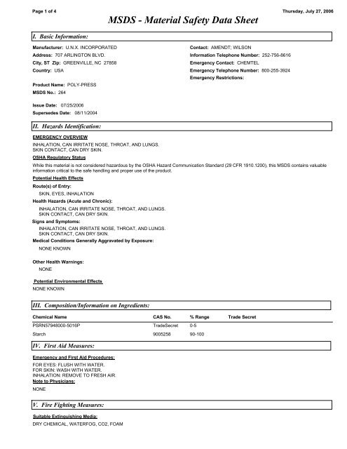 MSDS - Material Safety Data Sheet - FabriClean Supply