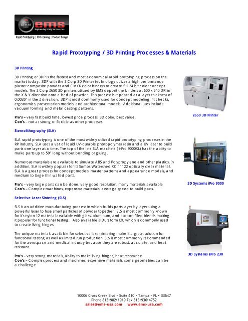 Rapid Prototype Technologies overview - PDF