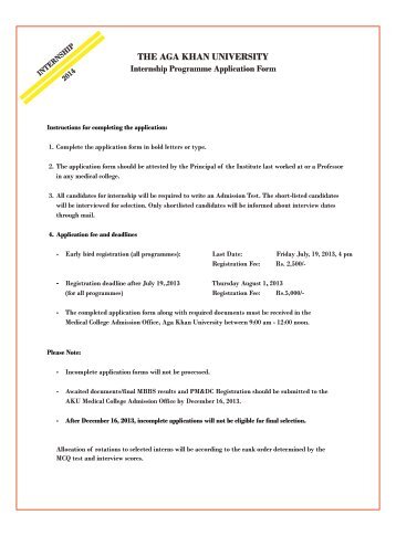 Application Form for Internship Programme - Aga Khan University