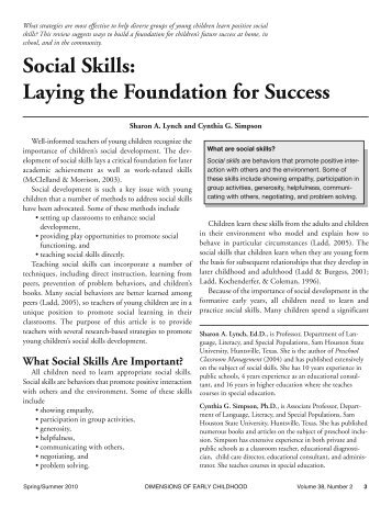 Social Skills: Laying the Foundation for Success - Southern Early ...