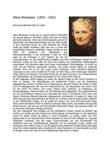Maria Montessori Lebenslauf Montessori Innsbruck Maria Montessori Lebenslauf Montessori Innsbruck