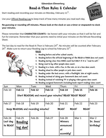 Edmondson Elementary Read-A-Thon Rules & Calendar