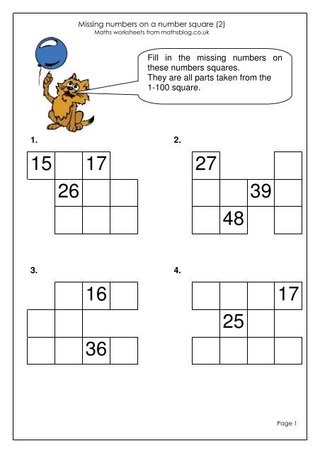 missing numbers on a number square maths blog