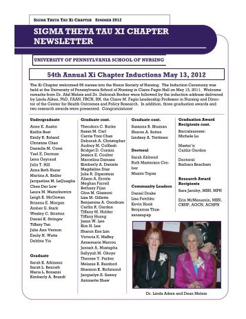 SIGMA THETA TAU XI CHAPTER NEWSLETTER - University of ...