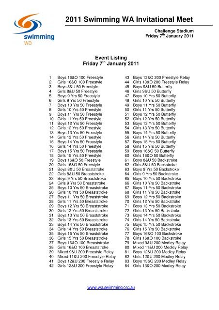 2011 SWA Invitational Program Download - Swimming WA Results