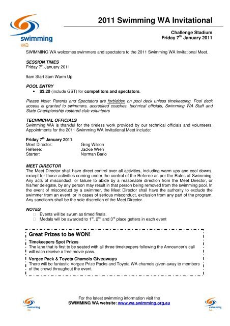 2011 SWA Invitational Program Download - Swimming WA Results