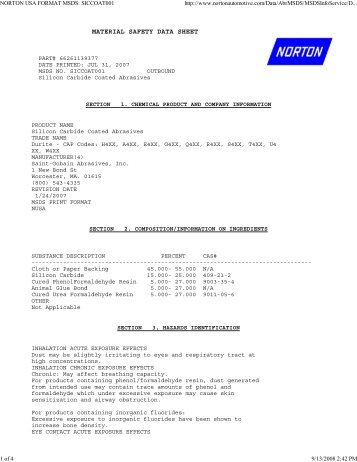 NORTON USA FORMAT MSDS: SIC... - EMI Supply, Inc