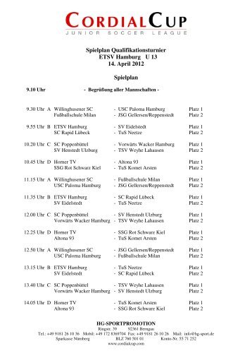 Spielplan ETSV Hamburg U 13 - Cordial Cup