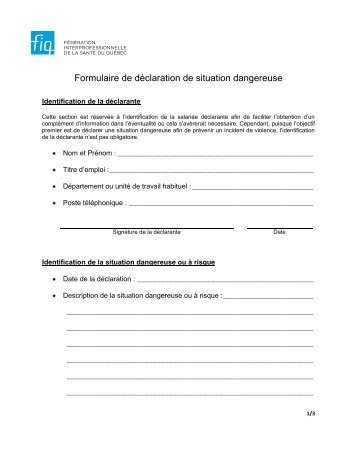 Formulaire de déclaration de situation dangereuse - FiQ