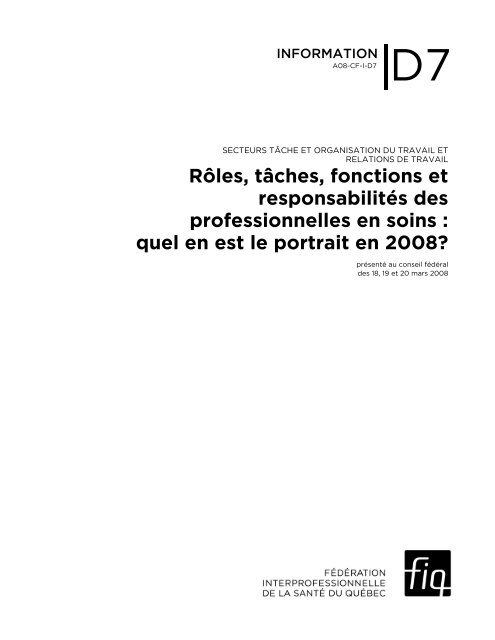 Rôles, tâches, fonctions et responsabilités des ... - FiQ