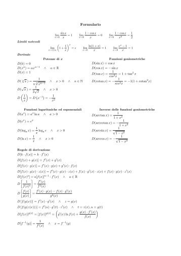 Formulario (limiti, derivate, integrali) - Alessandro Dal Maso